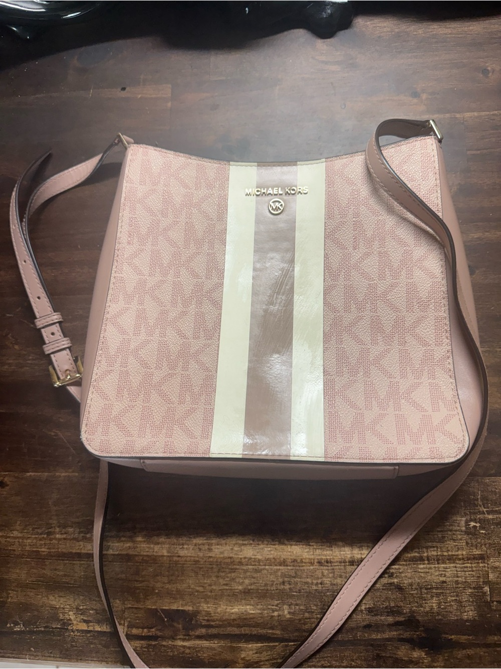 Michael Kors Pink Logo Crossbody Bag with Center Stripe